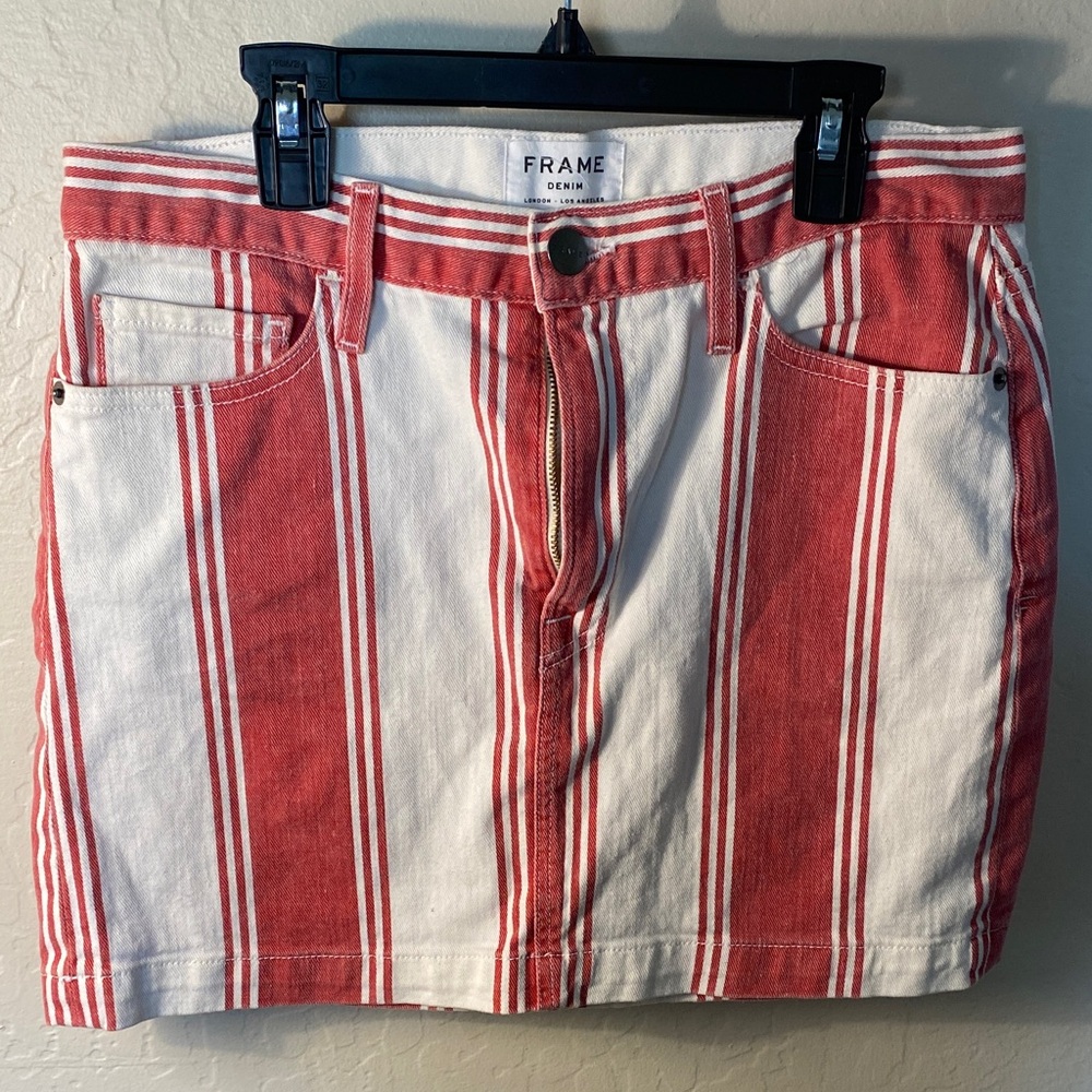 Frame Denim Red and White Striped Mini Skirt